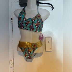 NEW Babalu Bikini Set sequin swim wear tropical jungle 2 piece swimsuit onepiece